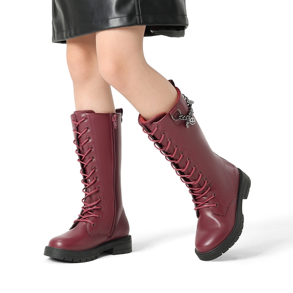 Girls Non-Slip Knee High Riding Boots - RED WINE - 1